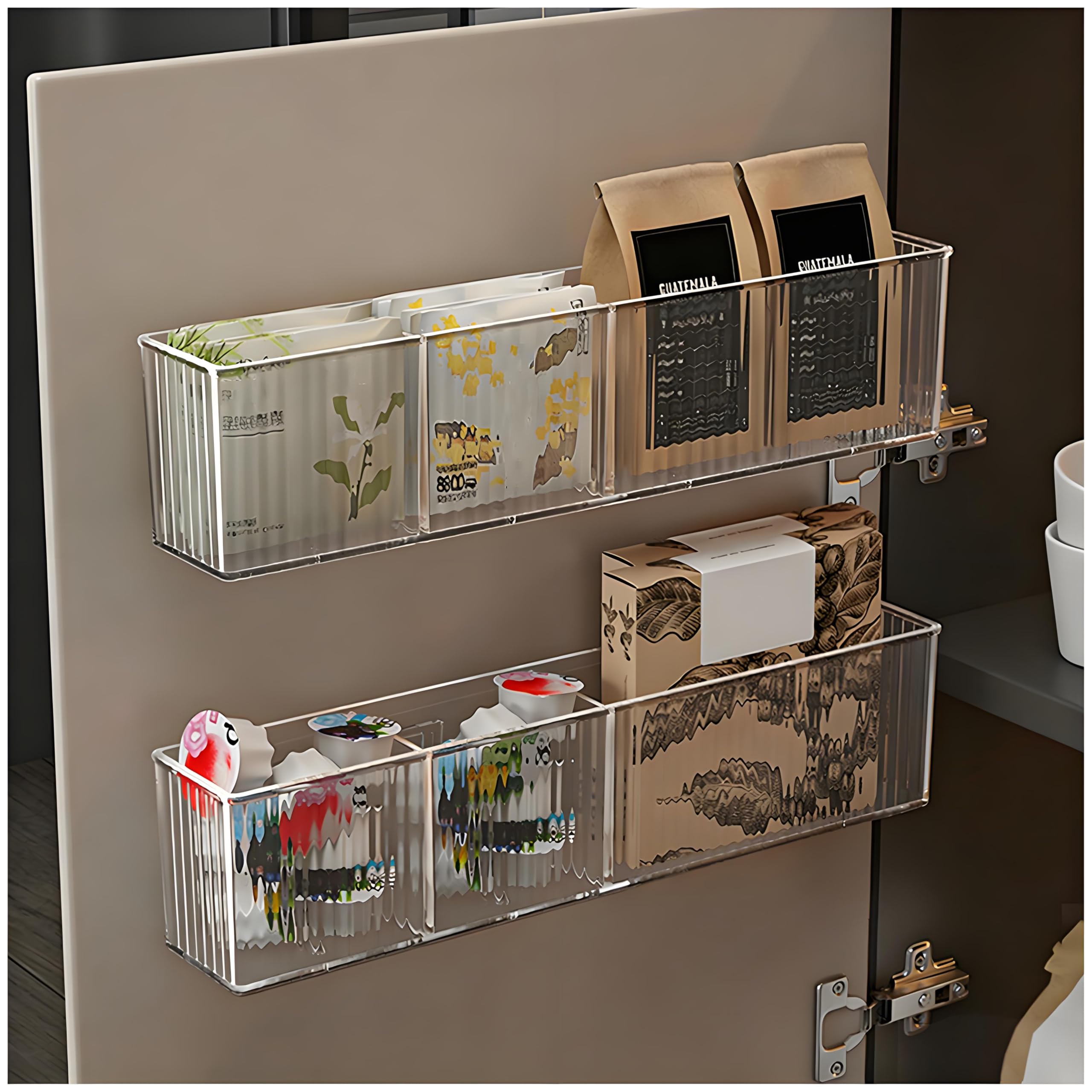 Axroad Mall 2 Pack Cupboard Door Storage Wall Mounted, Self-Adhesive Kitchen Cabinet Door Storage Box, Acrylic Cupboard Organizers, Hanging Storage Containers for Bathroom Kitchen (Transparent)