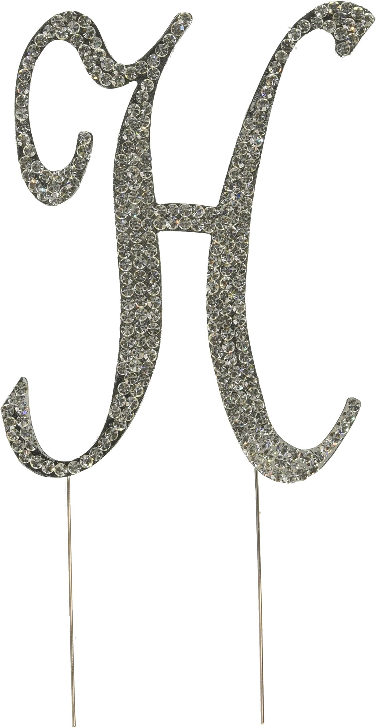 Unik Occasions Sparkling Collection Crystal Rhinestone Monogram Cake Topper - Letter H, Large, Silver