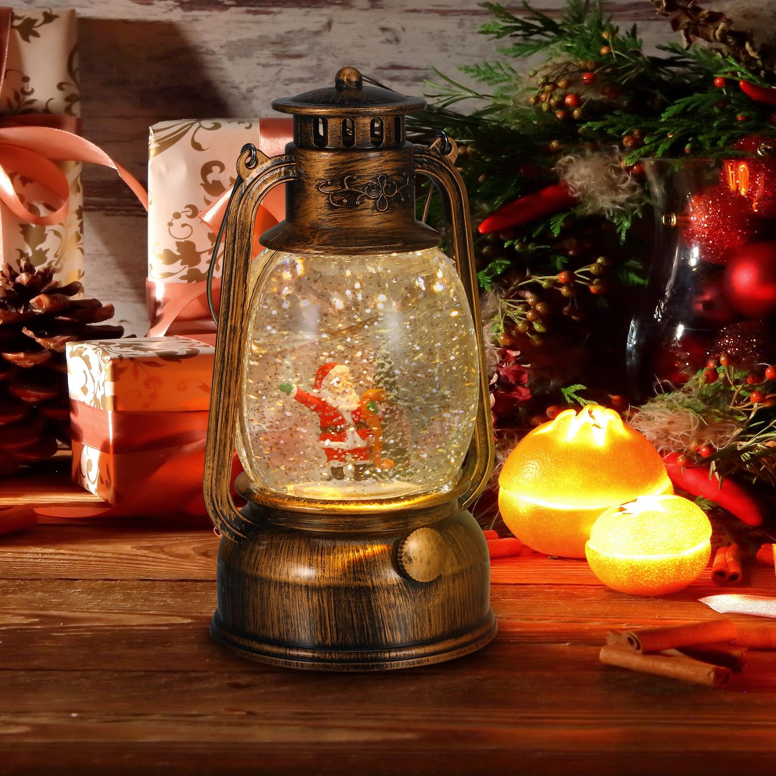STOBAZA Bola de Nieve Navideña de Papá Noel con Luz, USB y Rotación