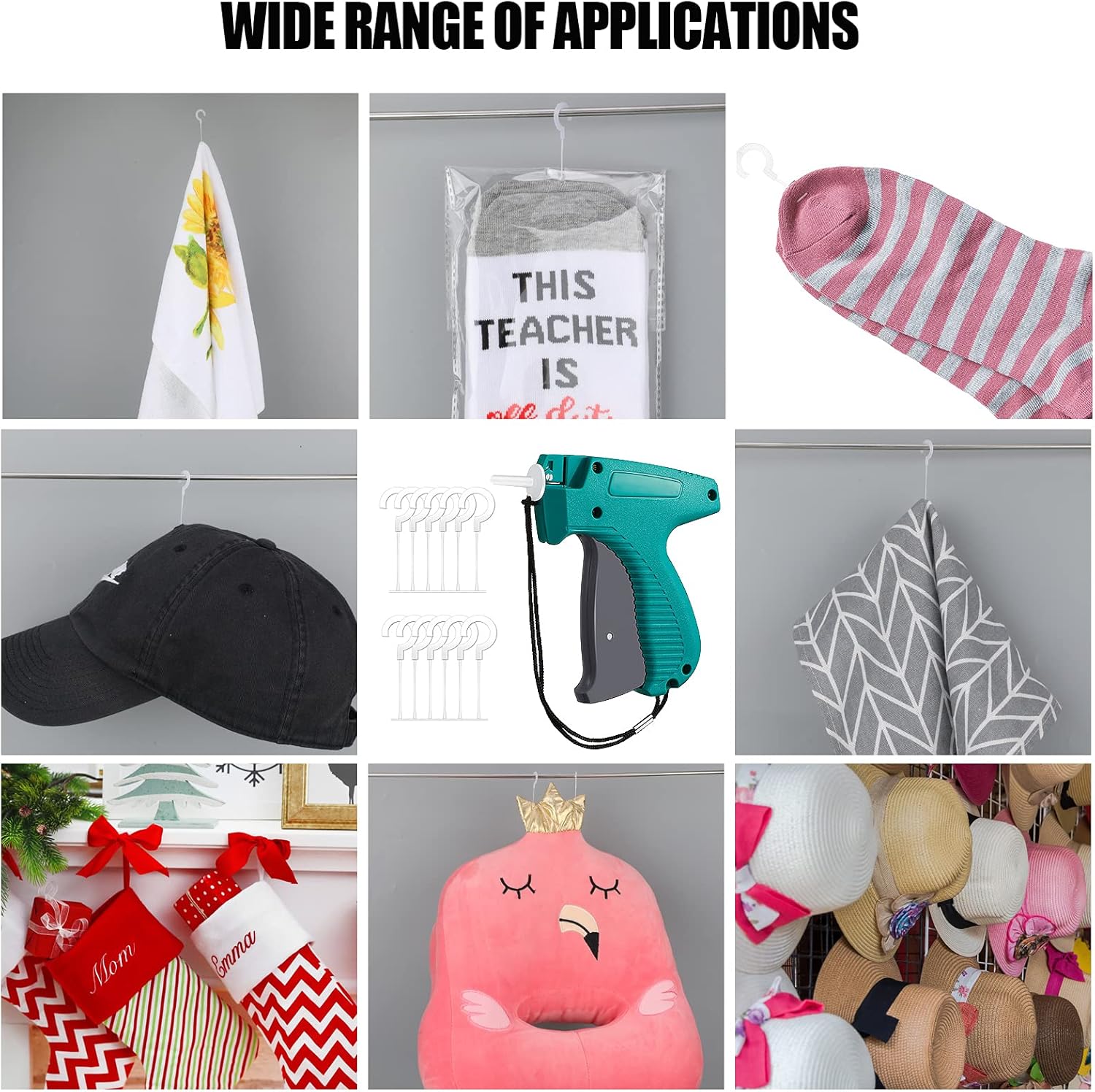 2006 Pieces Clothes Tagging Applicator Set Including 1 Piece Garment Tag Attacher with 5 Pieces Steel Needles and 2000 Pieces J Hook Plastic Fasteners for Fine Tagging Applications