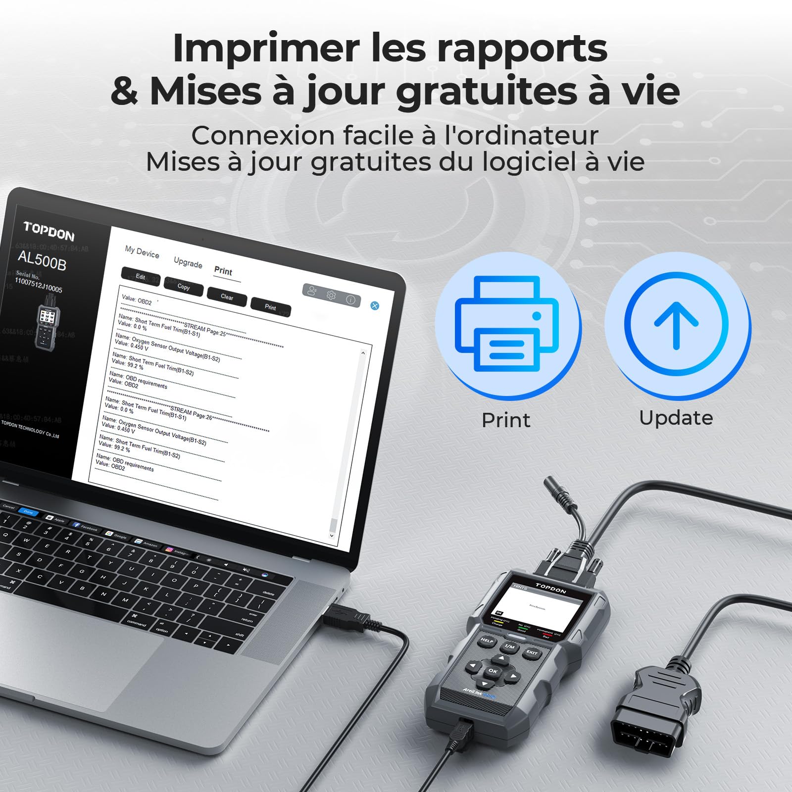 TOPDON ArtiLink500B OBD2 Lecteur de Codes, Testeur de Batterie de Voiture 2 en 1, Fonction OBD2 Complète Automobile 12V Tests de Batterie, 12V/24V Tests de Démarrage/Charge, Mise à Jour Gratuite