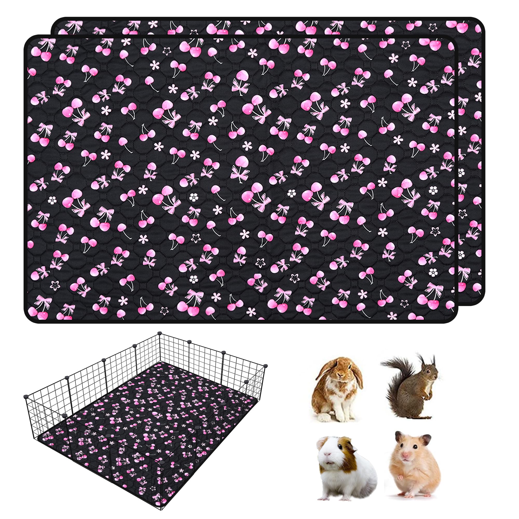 LWYMX 2 Pack Waterproof Guinea Pig Cage Liner, 42" x 56" Washable Reusable Guinea Pig Liner, Super Absorbent Leak-Proof Pet Pee Pad Mats for Guinea Pigs Rabbit Chinchilla Bunny Hamster