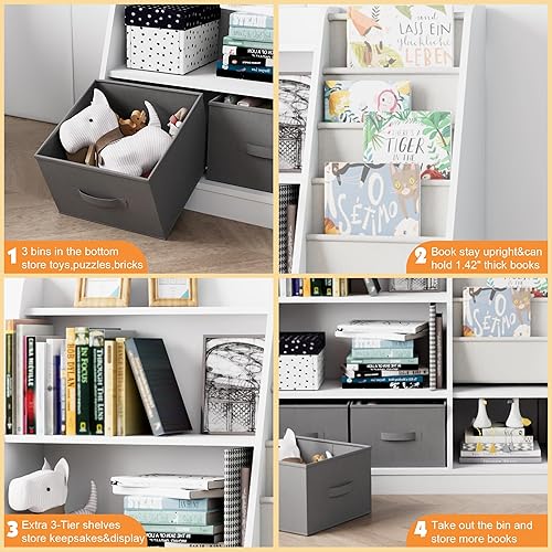 Miniatura 242 de Estantería de madera rosa de 4 niveles para niños, estantería de 5 capas, estante para libros de almacenamiento para bebés, organizador de juguetes