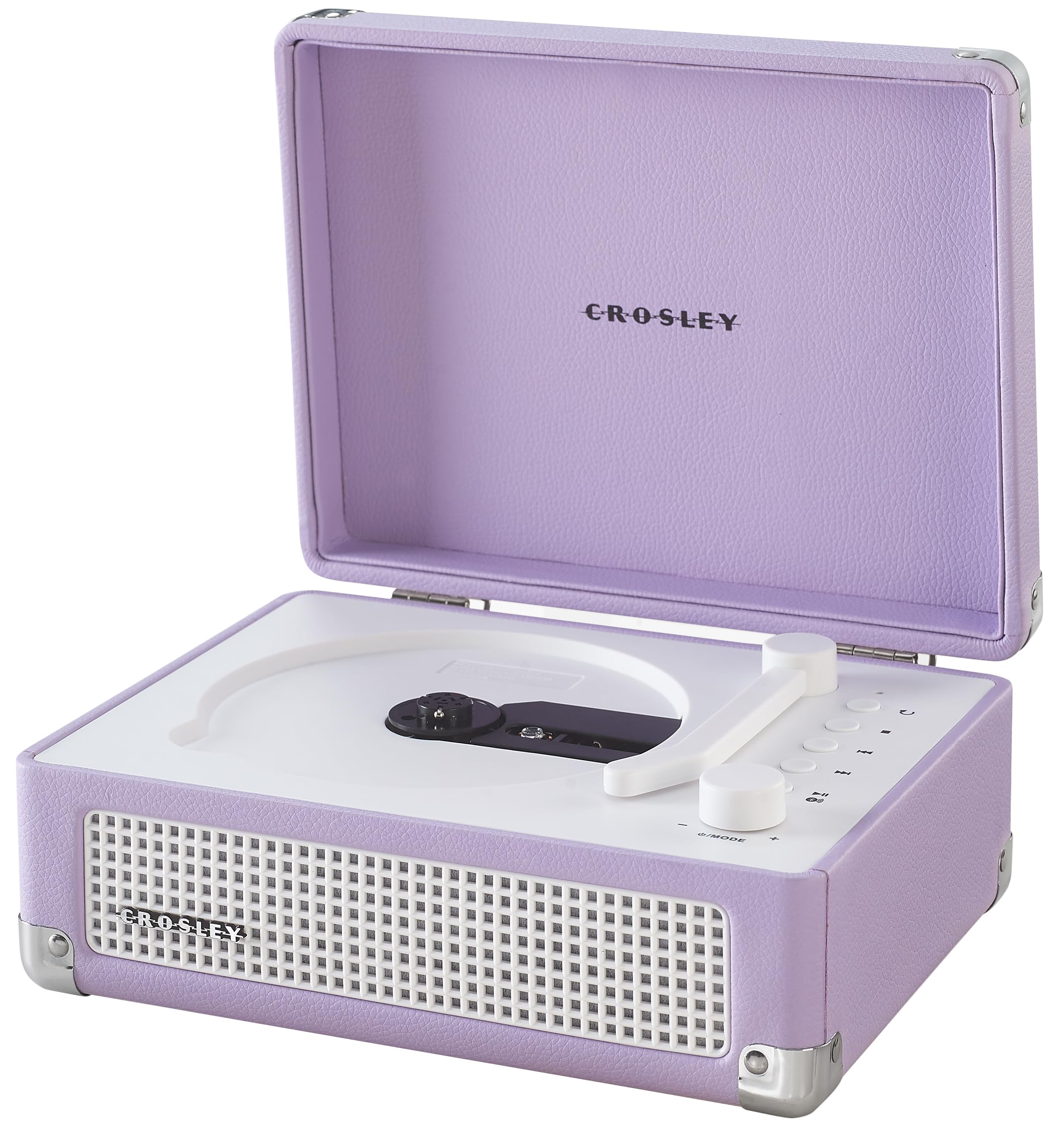 Crosley CR3505A-LN Cruiser Retro tragbarer CD-Player mit Stereo-Bluetooth-Lautsprechern und FM-Radio, Lavendel