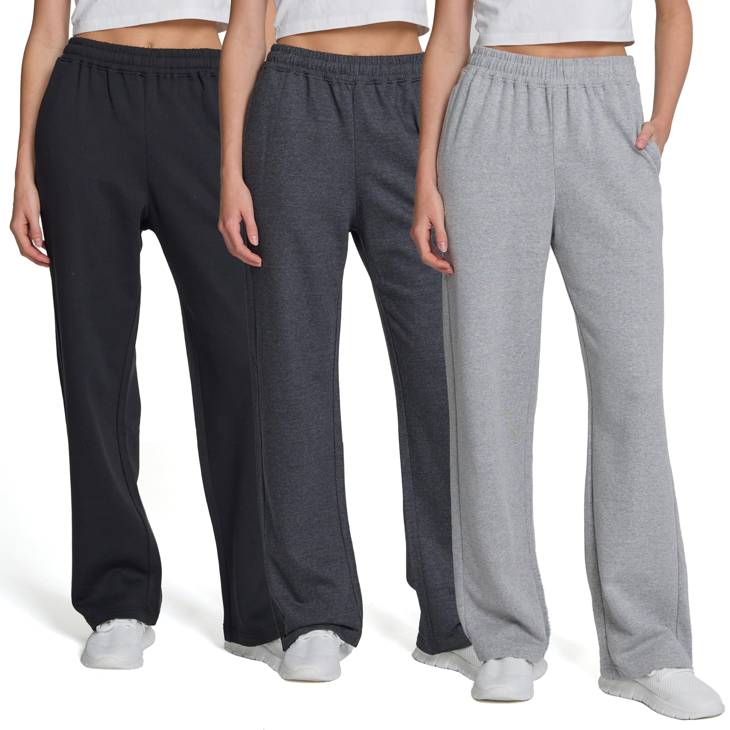 Ultra Performance Womens Sweatpants 3 Pack Open Bottom Wide Leg Lounge Sweatpant’s Pant Baggy Long Sweat Pants for Women