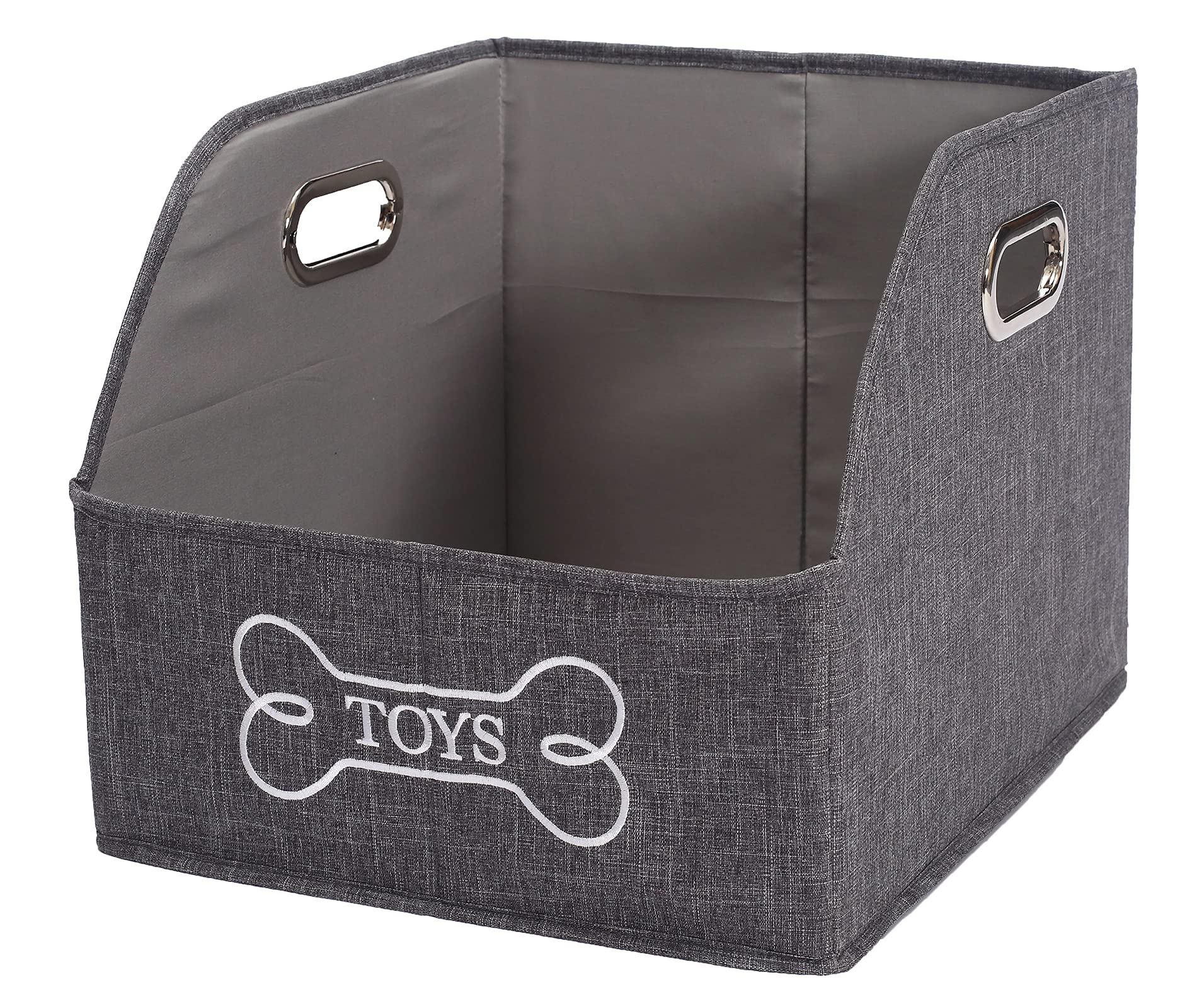 Brabtod Foldable Dog Toy Basket-Dog Toys Bin-Dog Toy box-Storage Basket with Handle,Organizer Bin for Pet Toys, Blanket, Shelves, Closet -gray