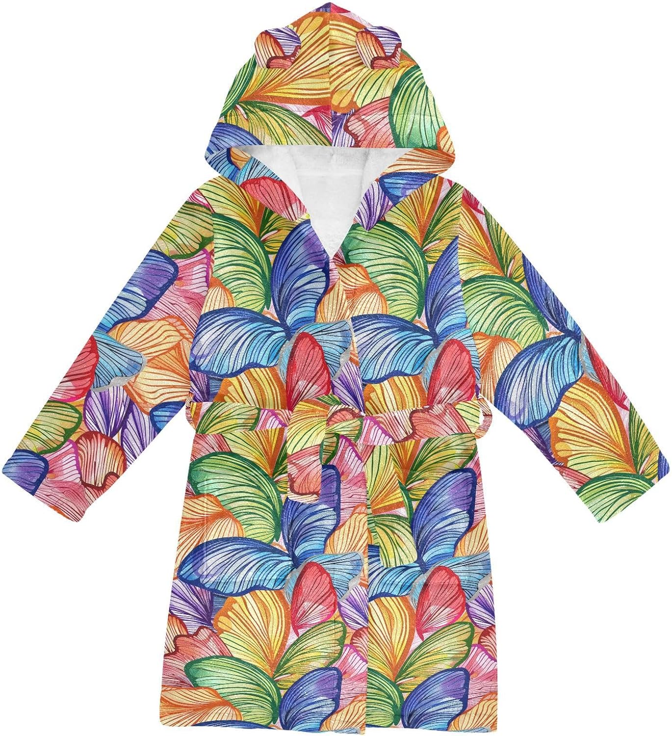 senya Rainbow Butterflies Toddler Hooded Bathrobe Kids Soft Plush Bath Towel Robes for Boys Girls 2-12 Years