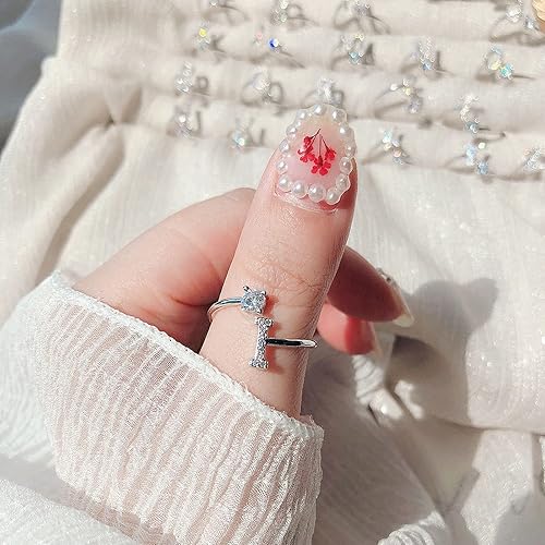 Vista 2 de Loqimu Juego de 3 piezas de joyería con inicial, anillos, colgante mayúscula, collar, aretes, tachuelas, accesorios para mujer