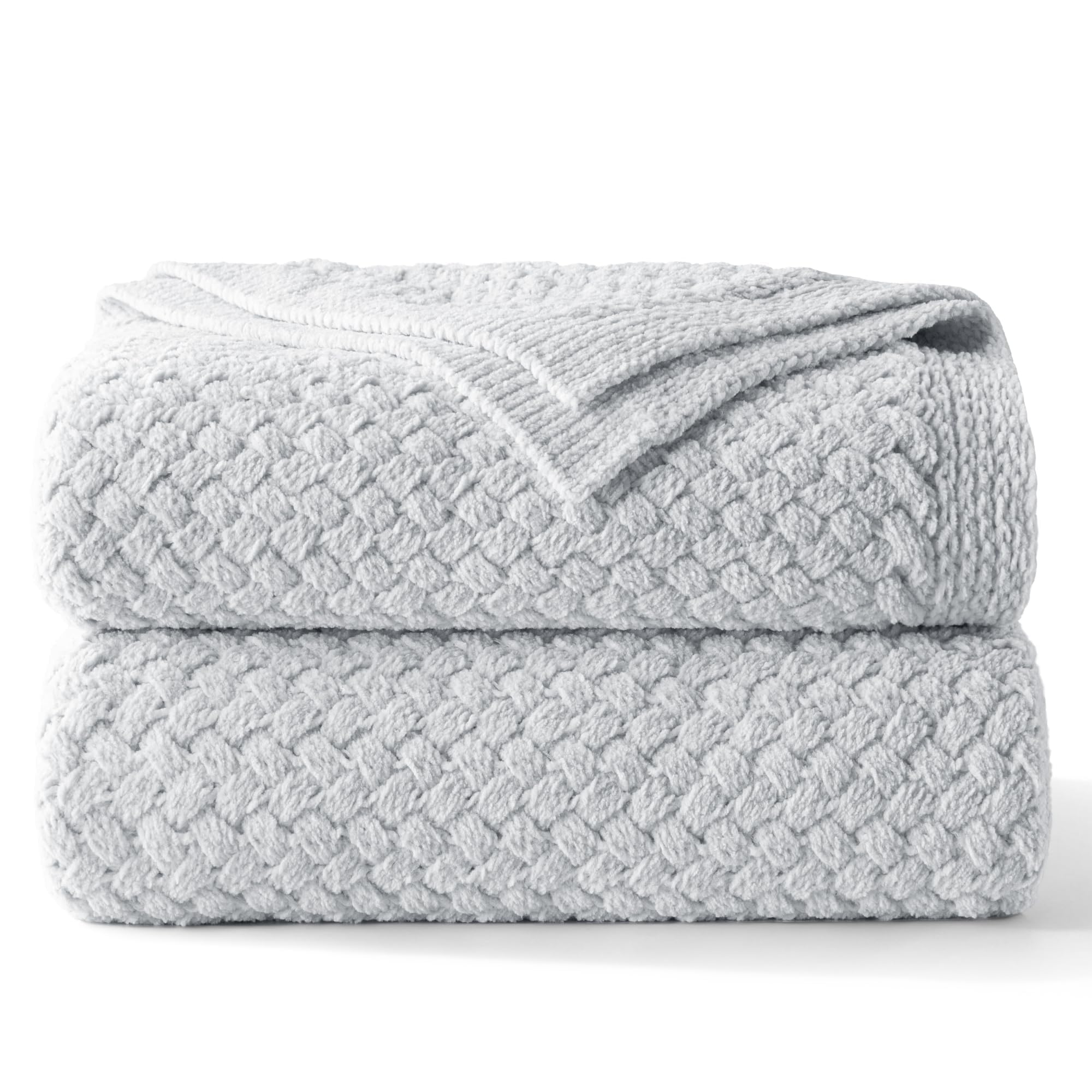 Whale Flotilla Chenille Throw Blanket Warm and Soft Knit Blanket for Sofa and Bed, Suitable for All Seasons, 150x200cm, Light Grey