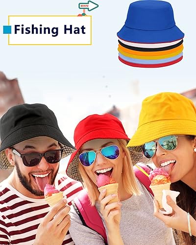 Miniatura 7 de Paquete de 8 sombreros de pescador de verano para playa, sombreros reversibles de algodón a granel para mujeres y hombres, camping, caza, viajes,