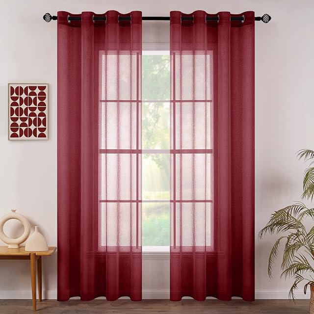 MIULEE 2 Panels Sheer Window Curtains Elegant Window Voile Panels/Drapes/Treatment for Bedroom Living Room 55" Wx88 L Grommet Top Red