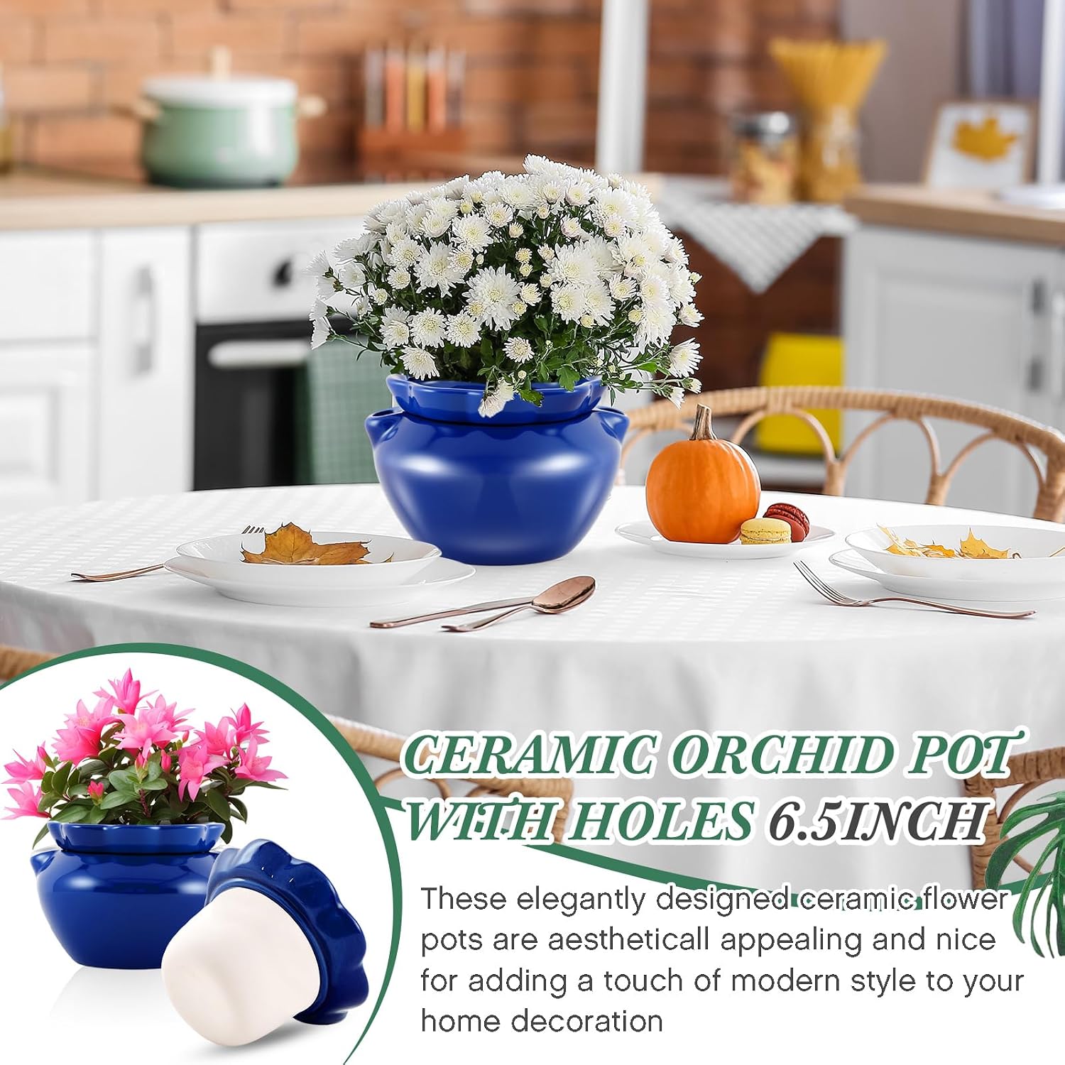 4 Sets African Violet Pots 6 Inch Self Watering Pot for Indoor Ceramic Self Watering Planter for Flower Lovers Ideal Plant Pot Thriving Flower Maintenance