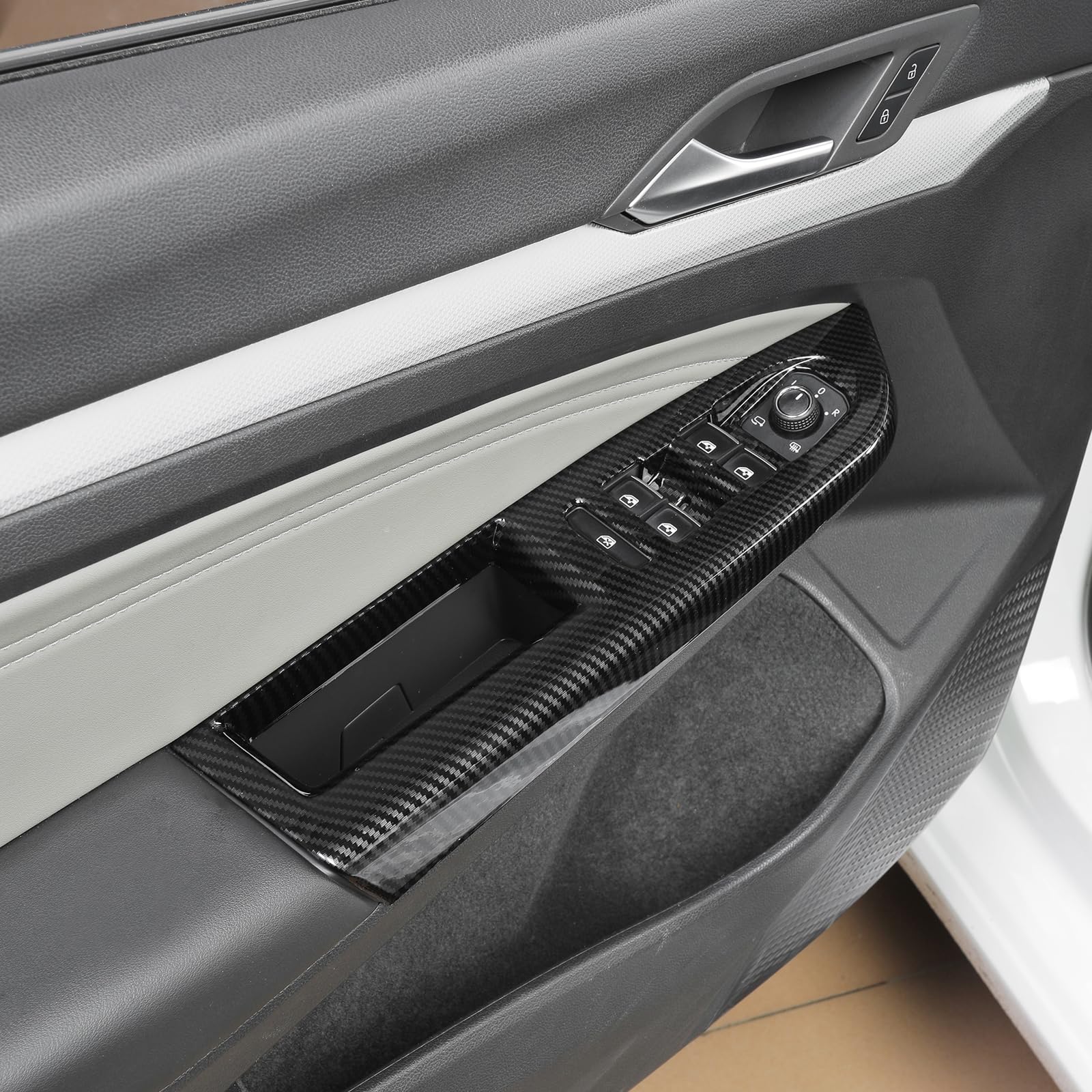Fensterheber Abdeckung für VW Golf 8 2020 – 2025, 4-teiliges Set, ABS Interieur Dekorleisten in Rot/Carbonoptik, Passend für Tür Fensterheber Schalter
