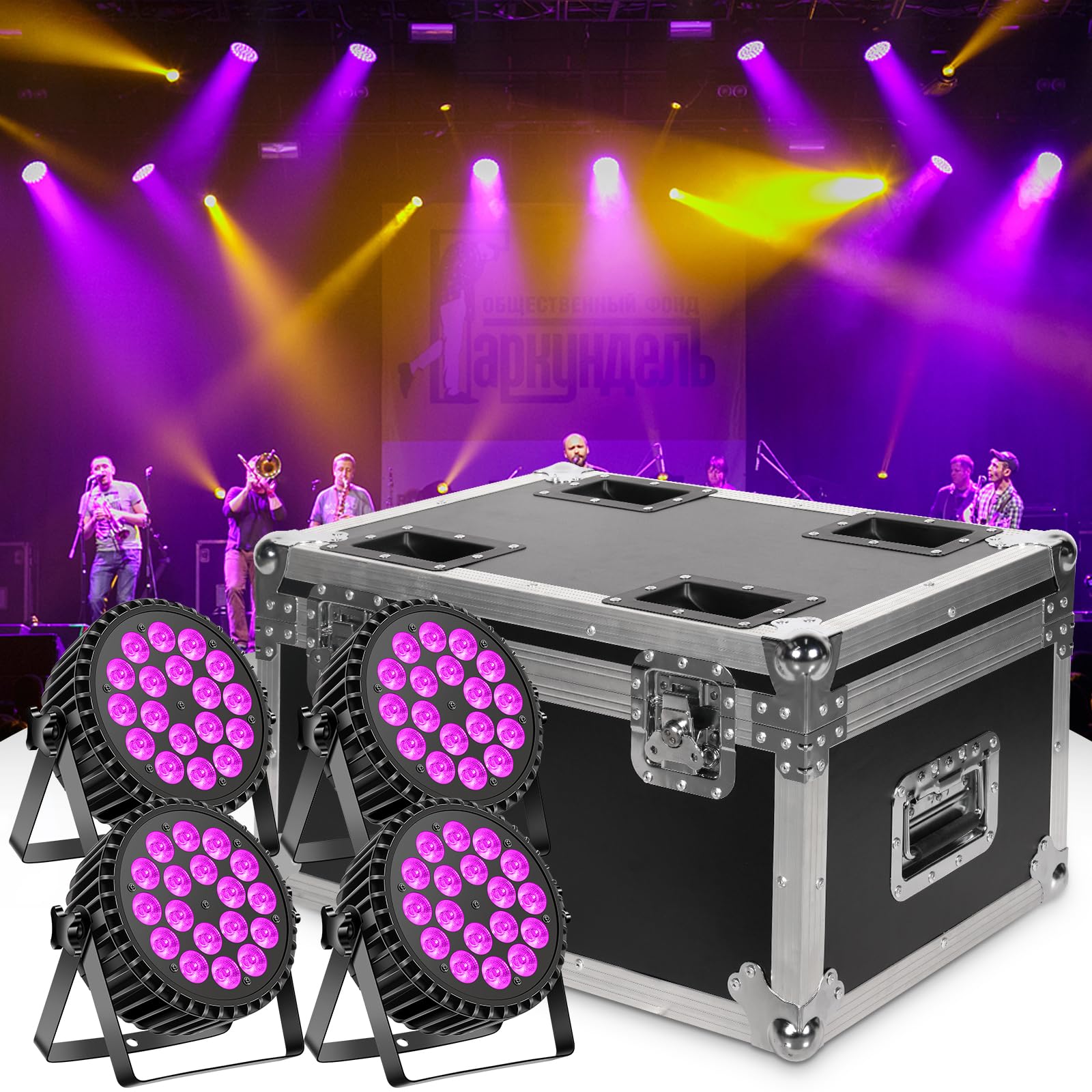 Flightcase mit Rollen Transportcase-auf 200W 18 LED Par Scheinwerfer RGBW für 4 Stück-LED Par Strahler，Hartschale/Leder/Baumwolle Futter/62,5 x 41 x 45,5 cm für Party Club Bar Hochzeit