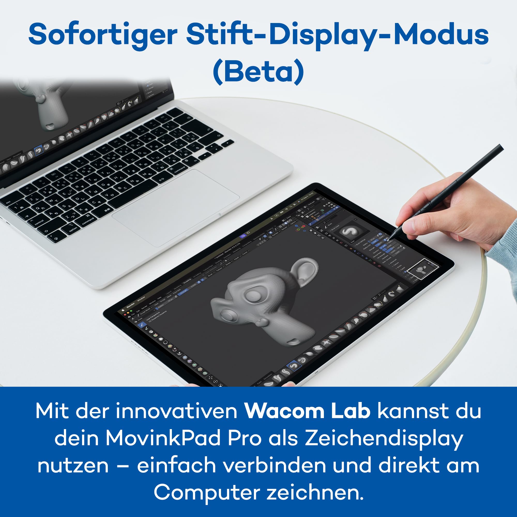 Wacom MovinkPad Pro 14 Zeichentablet – Stift-auf-Papier-Gefühl mit OLED-Display für echtes Schwarz, außergewöhnlichen Kontrast, schnelle Reaktionszeit, Premium Textured Glass, ultrapräziser Pro Pen 3