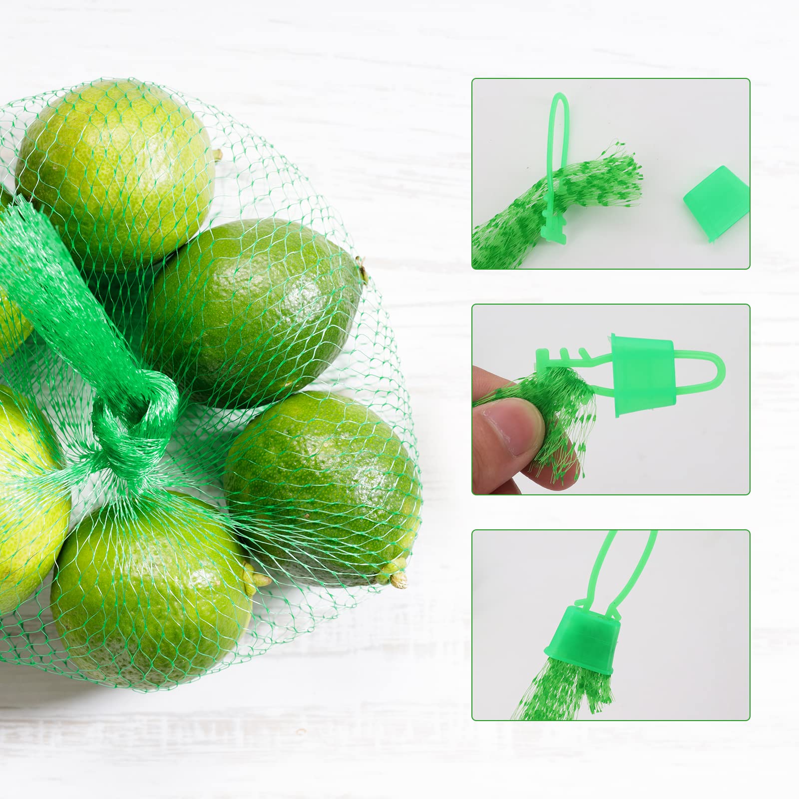 Lot de 100 sacs en filet réutilisables pour ranger les œufs, fruits et noix, vert