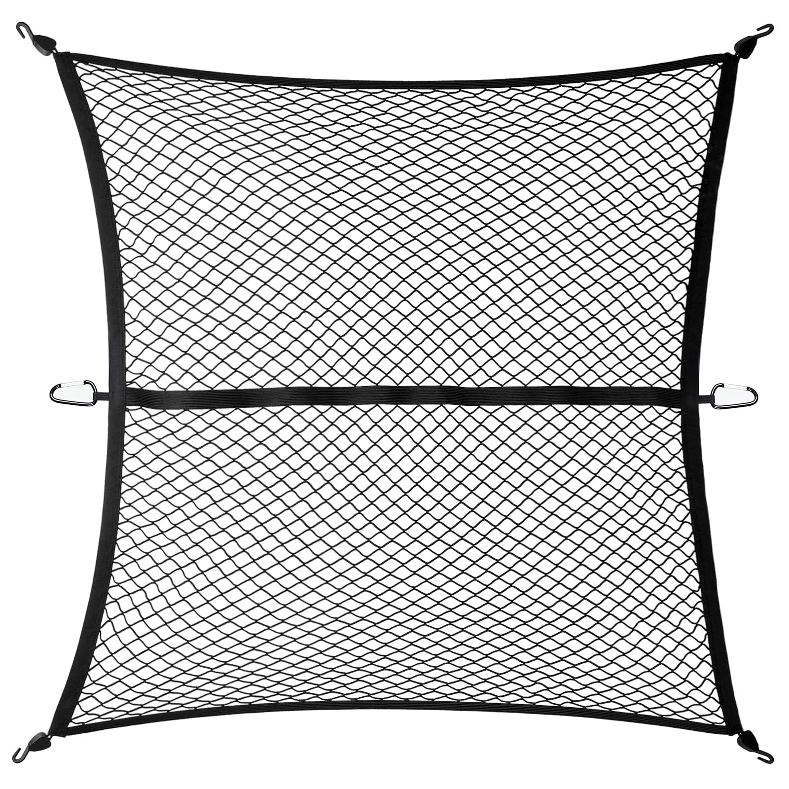 Filets pour Auto, Filet Rangement Van, Elastique Filet de Tension avec Crochets, Filet pour Remorque 1,2 x 1,2 m Extensible Jusqu'à 2,1 x 2,1 m, Filet de Fret pour Pick-up, Camion