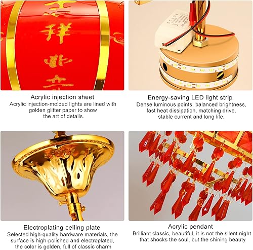 Miniatura 6 de Nuevos globos de cristal rojo de estilo chino para luz colgante, lámparas colgantes de linternas rojas para isla de cocina, linternas rojas retro,