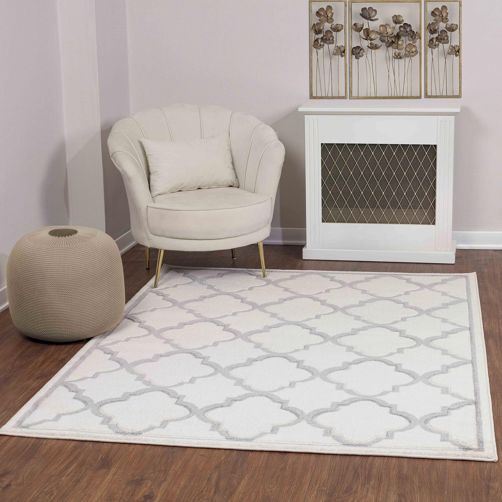 Livabliss Vannes Geometric Rug - Scandi Area Rugs Living Room 160x220 cm, Dining, Kitchen - Neutral, Abstract Patterned Rugs, Boho Style, Easy Care Pile - Large Rug, White and Light Grey