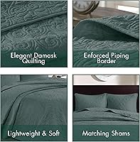 Vista 4 de Madison Park Juego de edredón reversible de damasco acolchado, edredones rellenos de algodón, para todas las estaciones, edredón grande y cálido