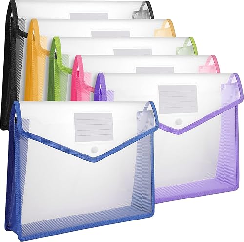 Carpetas de plástico para archivos, paquete de 6 carpetas expandibles para documentos, sobres de plástico con cierre a presión, carpetas de plástico