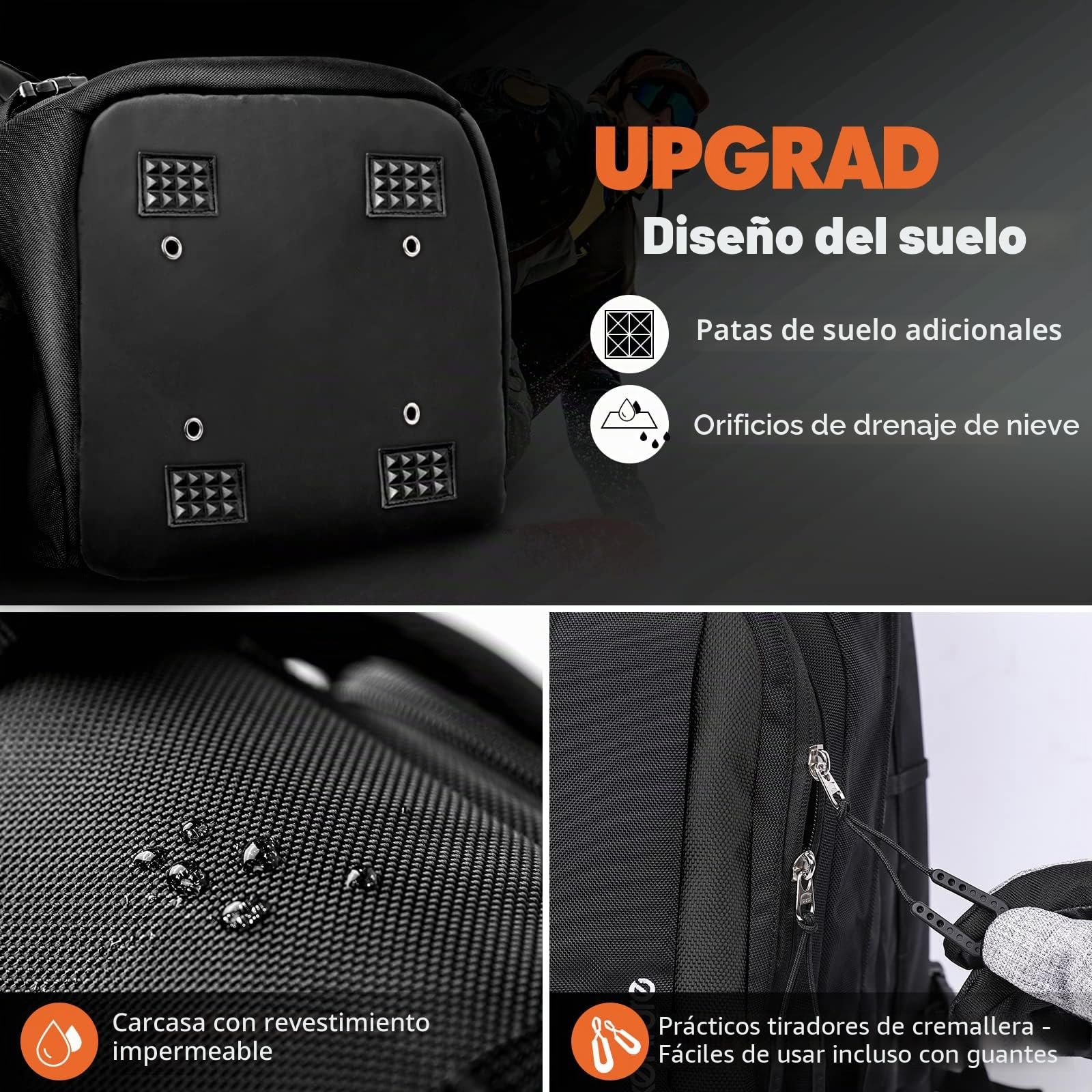 HIKENTURE Bolsa para botas de esquí, mochila con compartimento para casco, 50 l, mochila de esquí con bolsa para casco de esquí, bolsa de esquí para botas de esquí, patines, gafas de esquí, snowboard,