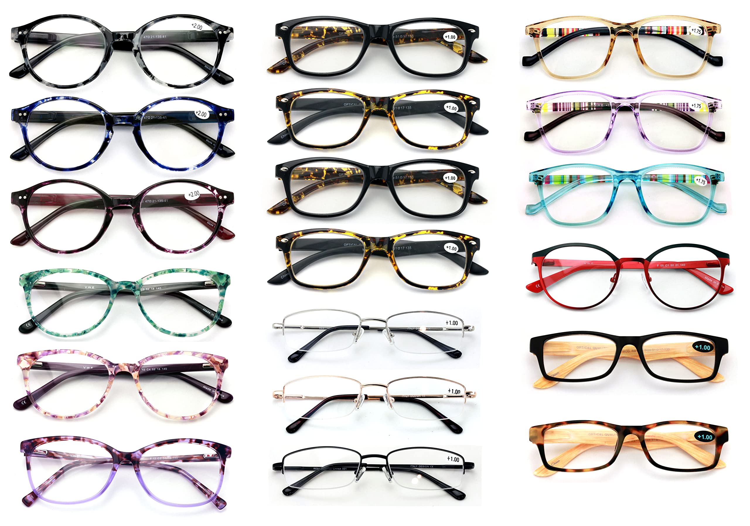 V.W.E. NEW 10 Pairs of Closeout Reading Glasses - Your Choice in Power and Gender -Bulk