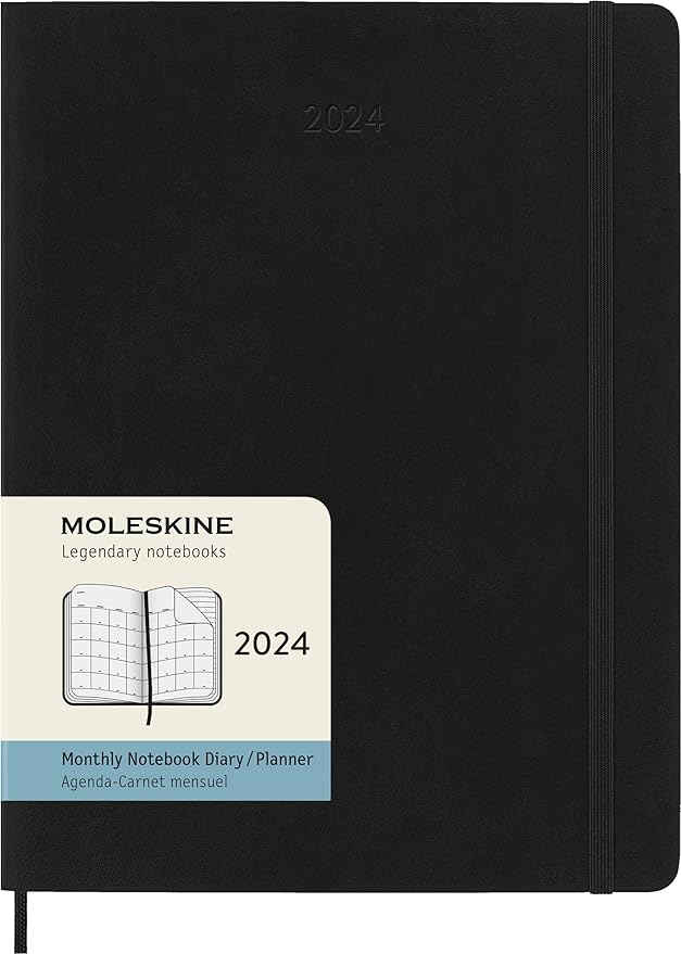 Moleskine Monatsplaner , 12 Monate 2024, Agenda 2024, XL 19x25, Softcover mit Gummizugverschluss