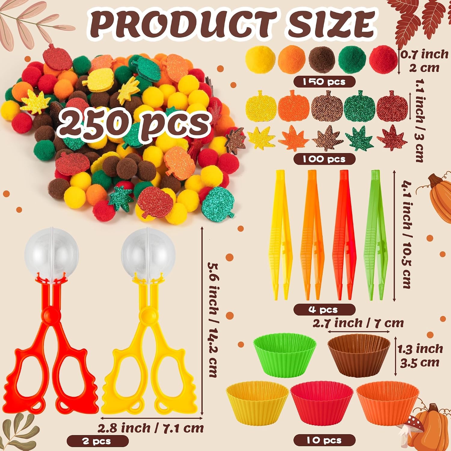EZdhuawuse Fall Sensory Bin Fillers Toys- 267Pcs Thanksgiving Gifts Fine Sorting Stacking Motor Toys for Kids, Autumn Glitter Felt Maple Leaf Pumpkin Sorting Activity for Preschool Early Development image 2