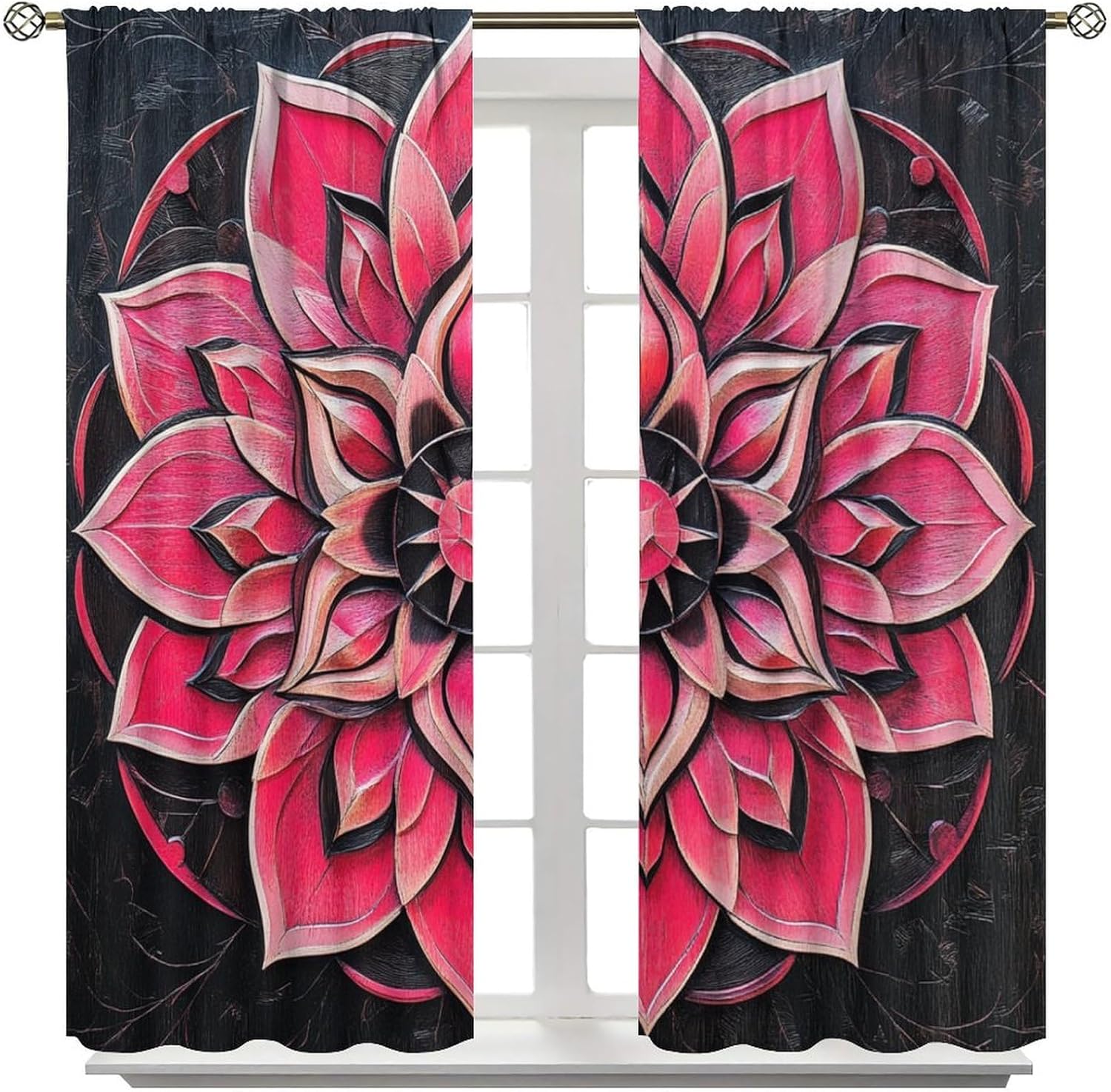 Fine Floral Mandala Blackout Curtains, Bohemian Indian Curtains Rod Pocket Thermal Insulated Window Drapes for Bedroom/Living Room, 2 Panels, Each 21W x 45L