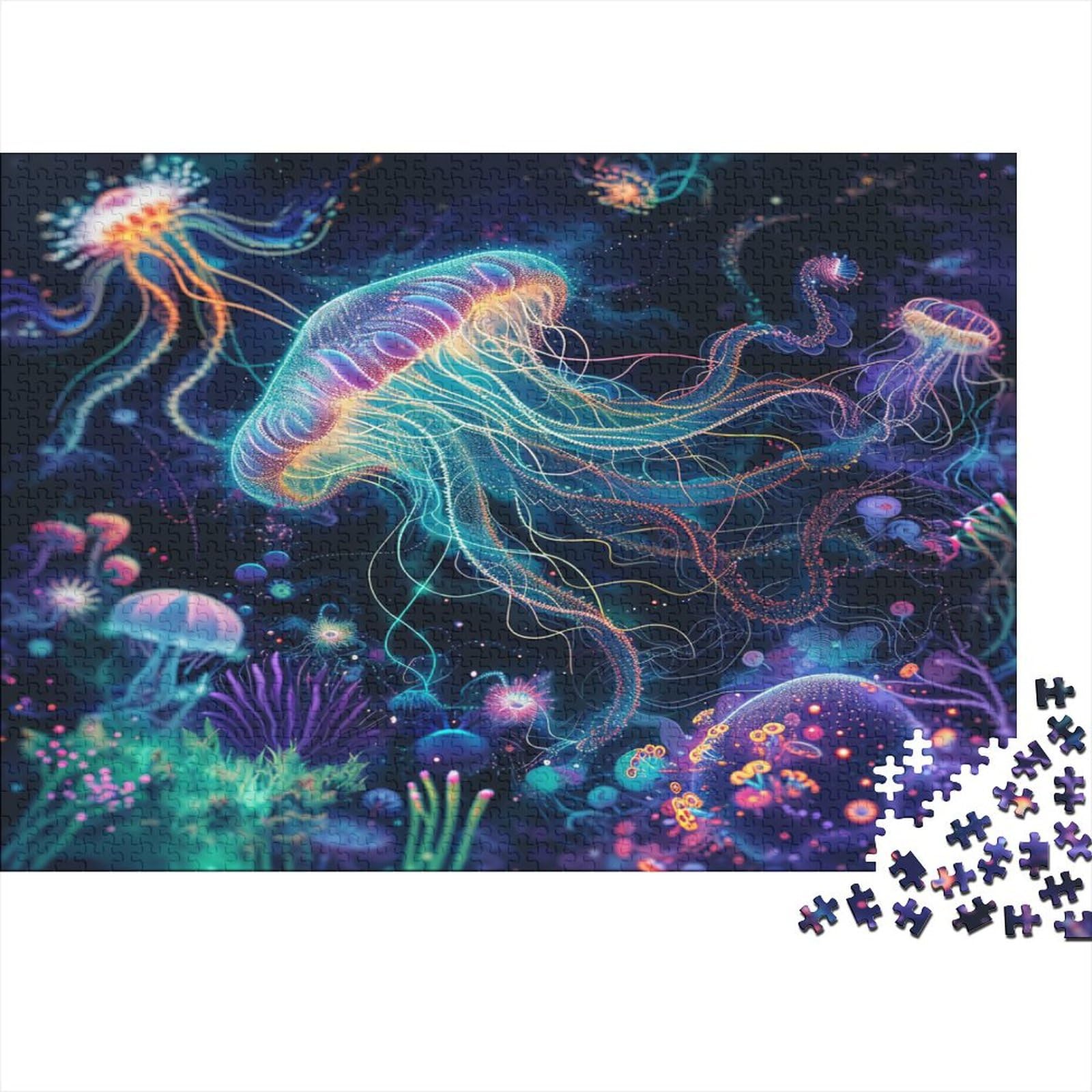 Jellyfish Adult Puzzle 1000 sztuk Wymagające gry logiczne Zrównoważone Mini Puzzle Dla Dorosłych Układanka Puzzle Rodzina Gra Dekoracja Domu 1000 sztuk (75 x 50 cm)