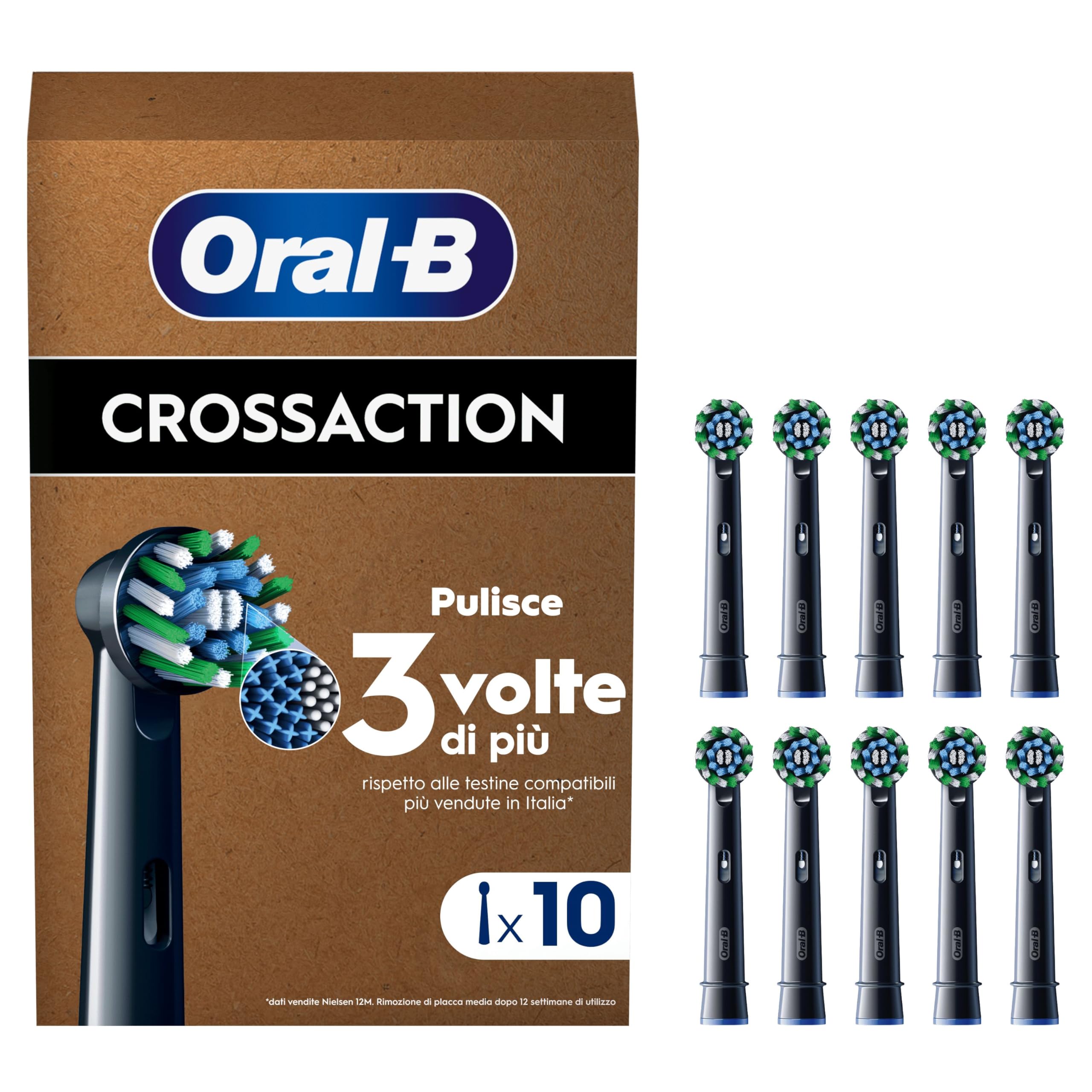 Oral-B Testine Di Ricambio Pro Cross Action Black per Spazzolino Elettrico Ricaricabile Oral-B PRO, Confezione da 10 Testine di Ricambio Nere con Indicatore di Utilizzo