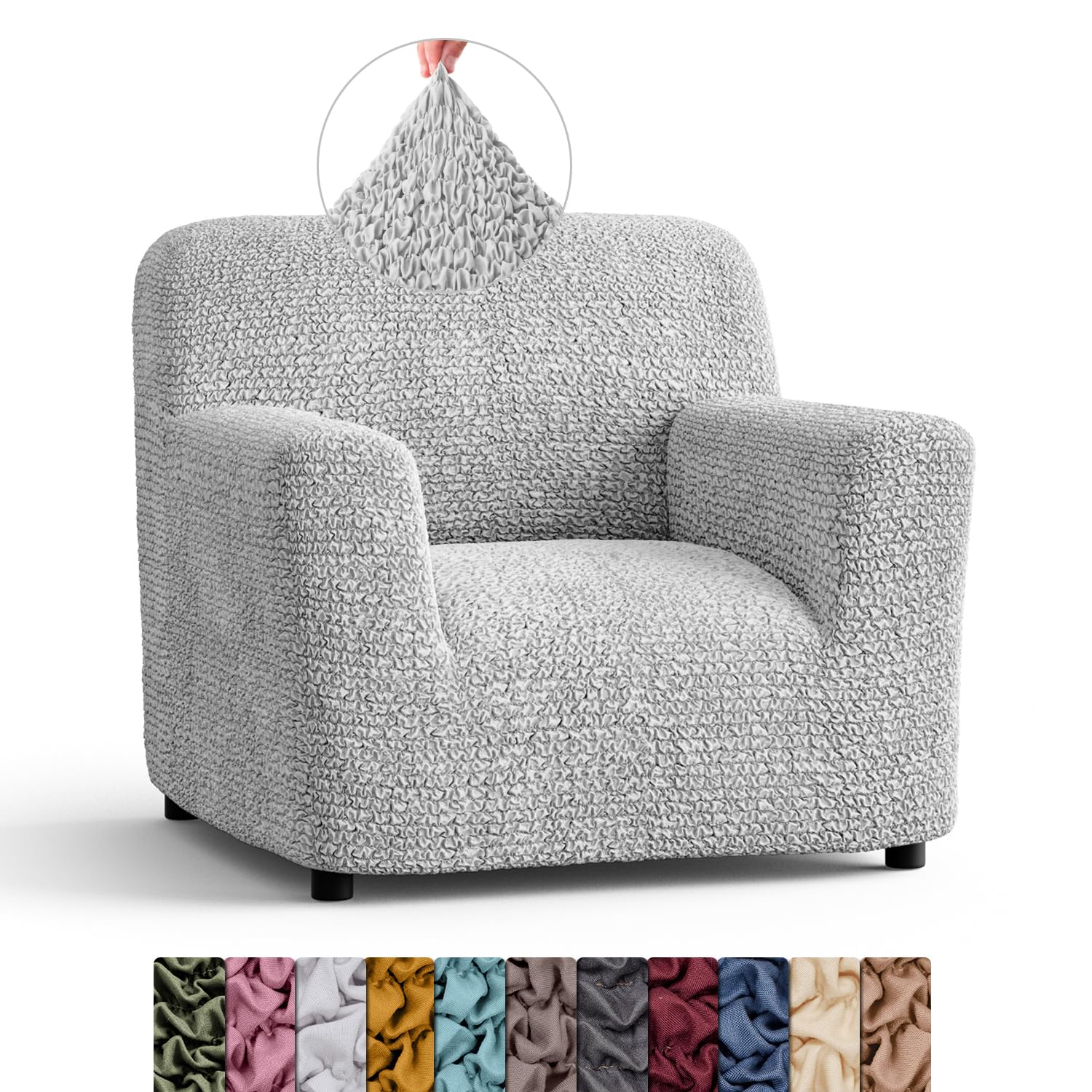 Menotti Chair Cover - Armchair Cover - Armchair Slipcover - Soft Polyester Fabric Slipcover - 1-piece Form Fit Stretch Stylish Furniture Protector - Microfibra - Pearl (1 Seater) โ image 1