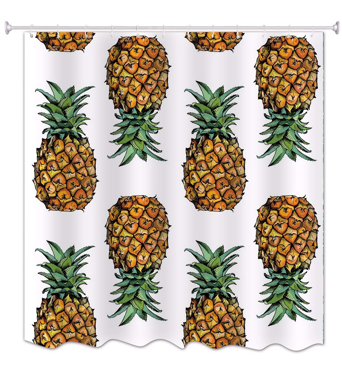 A.Monamour Tropical Fruit White Backgrounds Pineapple Plant Themed Pattern Printed Water Mildew Resistant Long Thicken Textile Fabric Shower Curtain, No Liner Needed 150x180 cm / 60"x72"