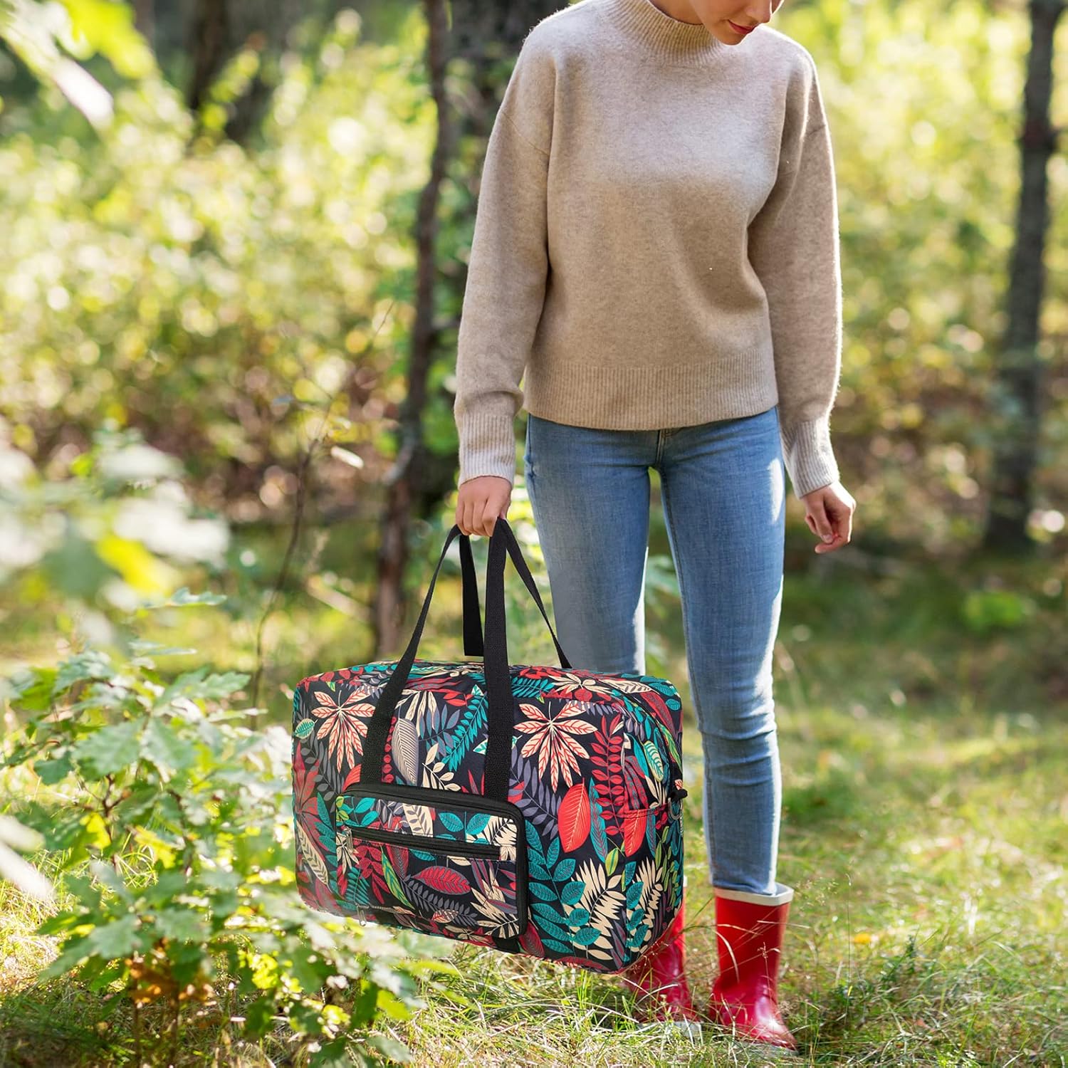 Foldable Travel Duffel Bag, Medium Women's Weekender and Overnight bag carry on Luggage bag for Women