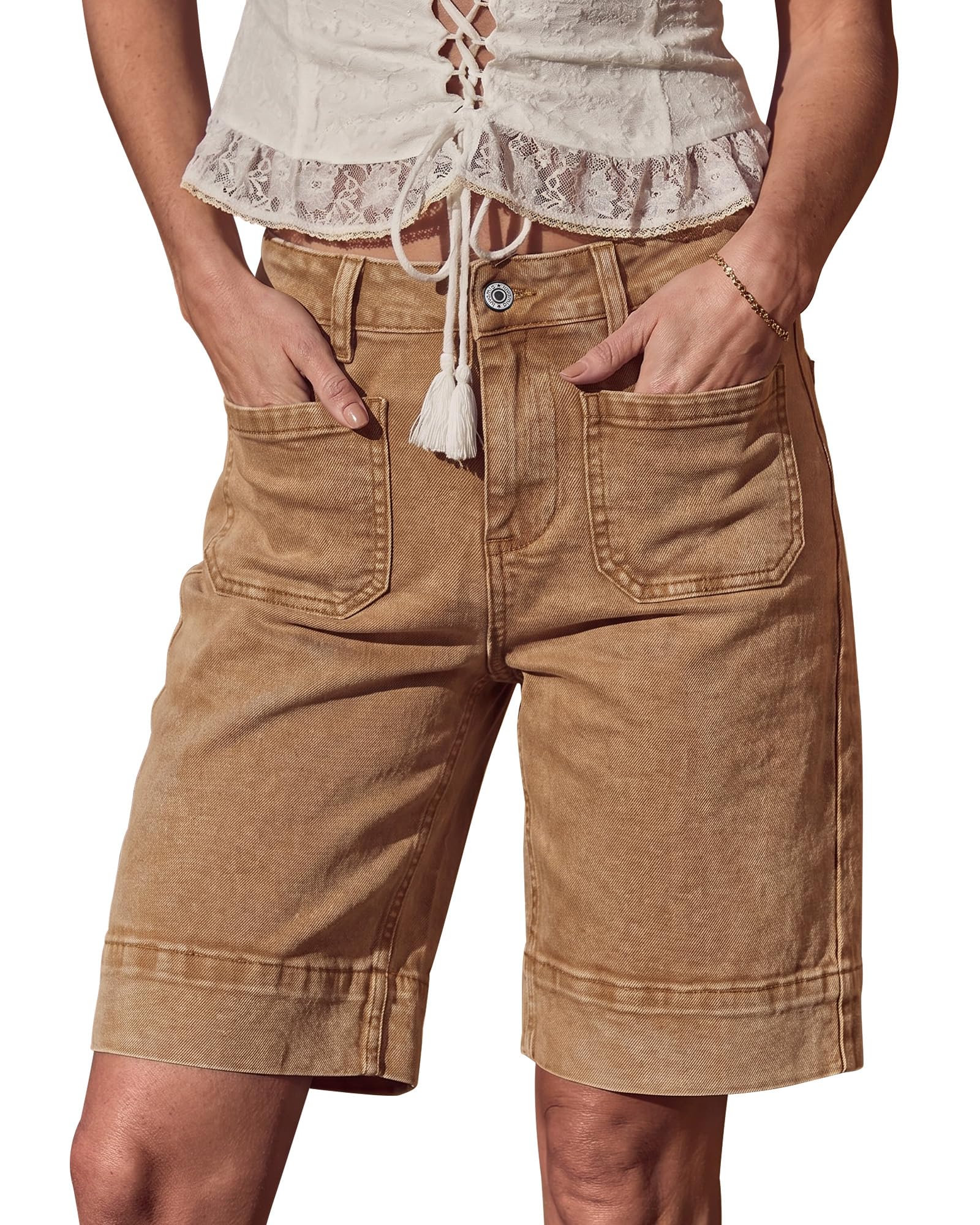 luvamia Bermuda Shorts for Women High Waist Jean Shorts Summer Casual Jorts
