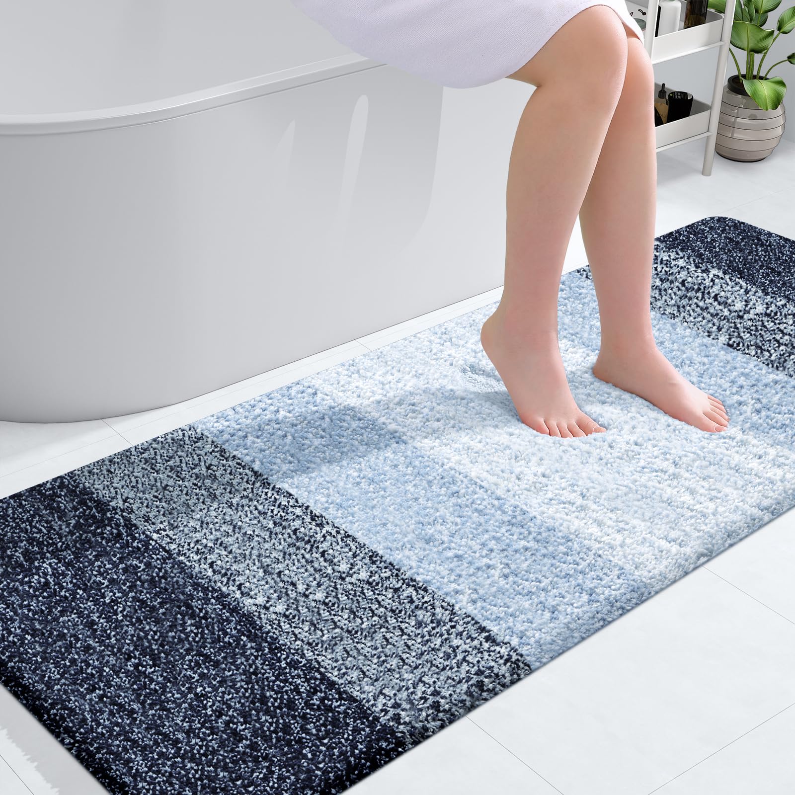 OLANLY Bathroom Runner Rug 59x24, Extra Soft Absorbent Microfiber Bath Rugs | Navy Blue, Non-Slip Quick-Drying Rubber Backing, Washable Long Bath Mat for Floor, Tub and Shower, Home Decor