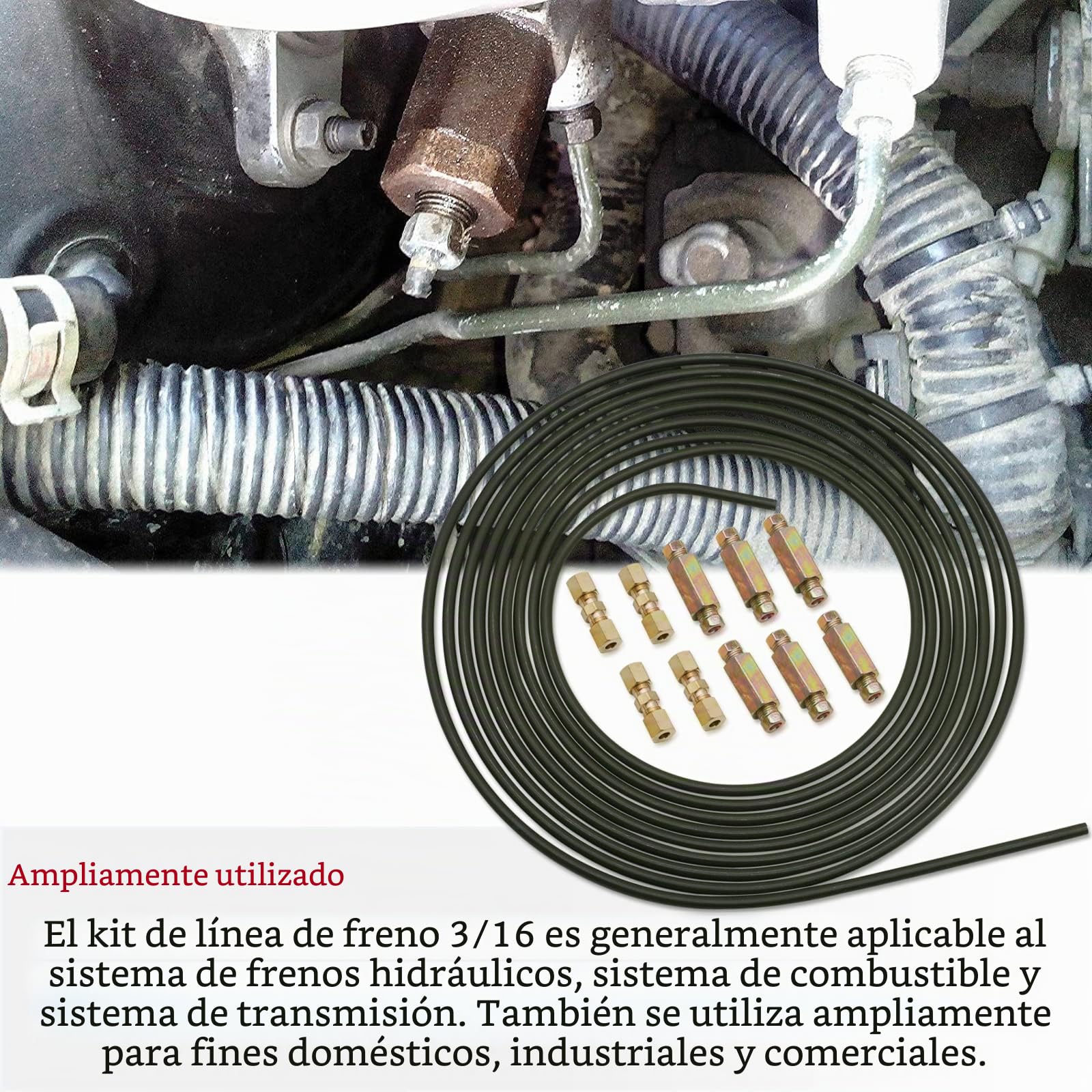 Cable de freno de 5 m, juego de 3/16 pulgadas (4,75 mm de diámetro) con conector de línea de freno M10, accesorios y tubo de repuesto para coche, DIN cobre, surtido