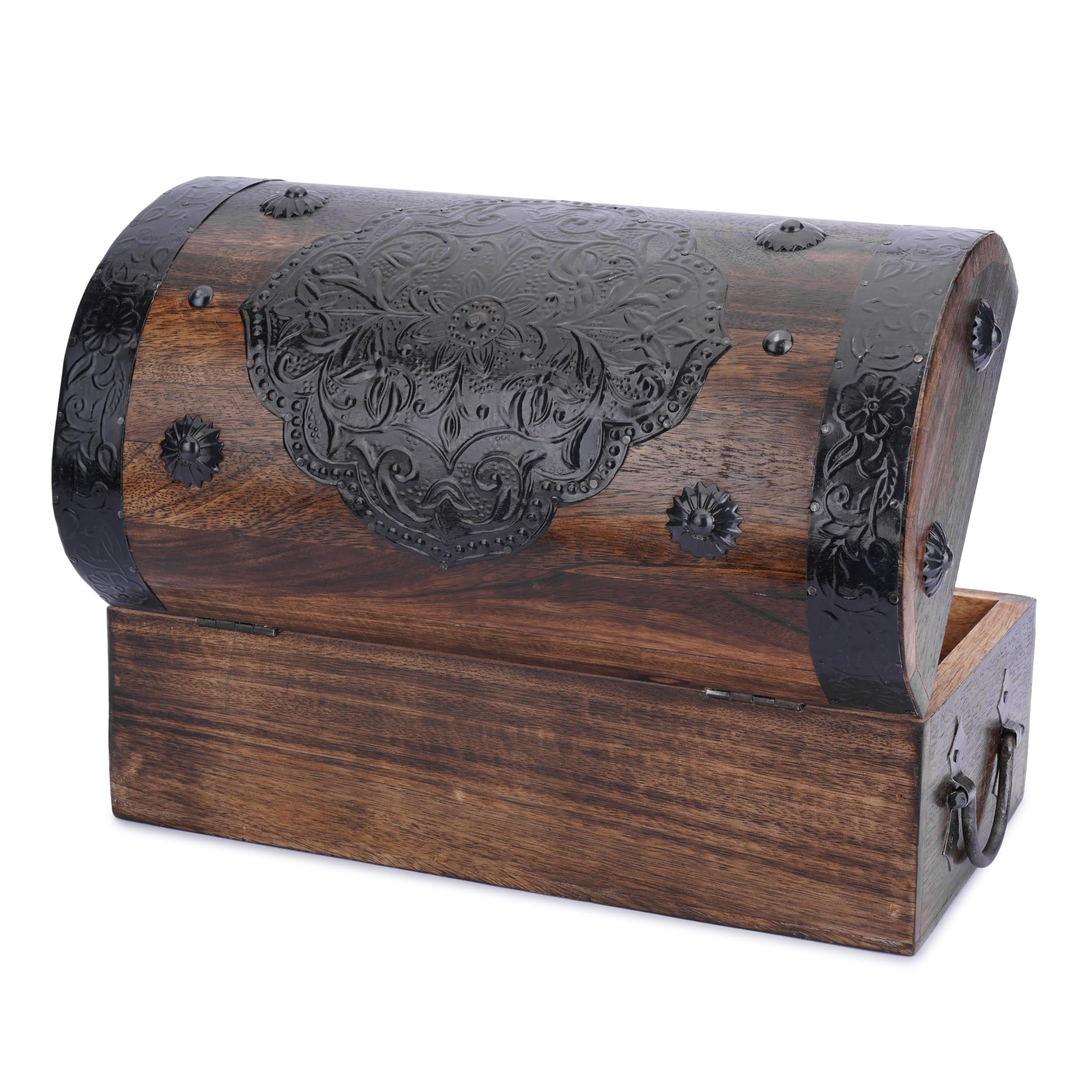 Cofre del Tesoro Pirata de Madera de Mango Hecho a Mano, Caja Decorativa Vintage 28 x 15 x 15 cm