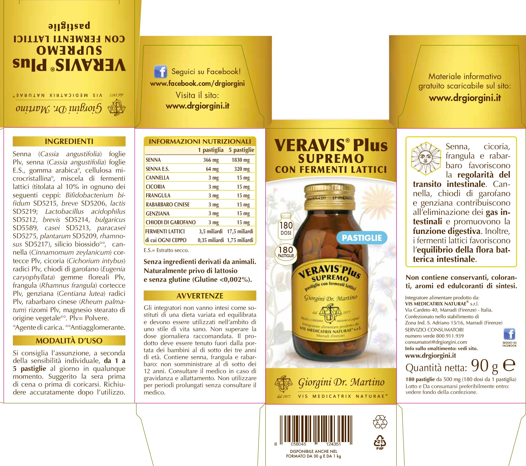 Dr Giorgini VERAVIS PLUS SUPREMO Pastiglie con Fermenti Lattici - 90 g (lassativo naturale con senna ed erbe che, favorendo la regolarità del transito, possono aiutare in caso di stitichezza)