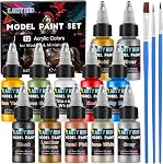 X ARTY HUB Ensemble de peinture modèle - 20 Couleurs avec 3 Pinceaux, peintures miniatures (Tonnes de base/peau/Shadows/métalliques) pour aérobrushing & Peinture à la main, peinture acrylique pour modèles, miniatures & Caractéristiques de guerre