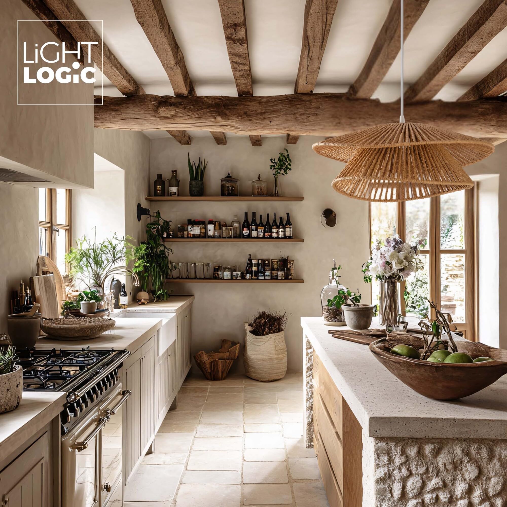 Boho Deckenlampe Hängend, Esszimmerlampe mit E27 Fassung und Lampenschirm Boho, Pendelleuchte für Wohnzimmer und Schlafzimmer, model ARILAS