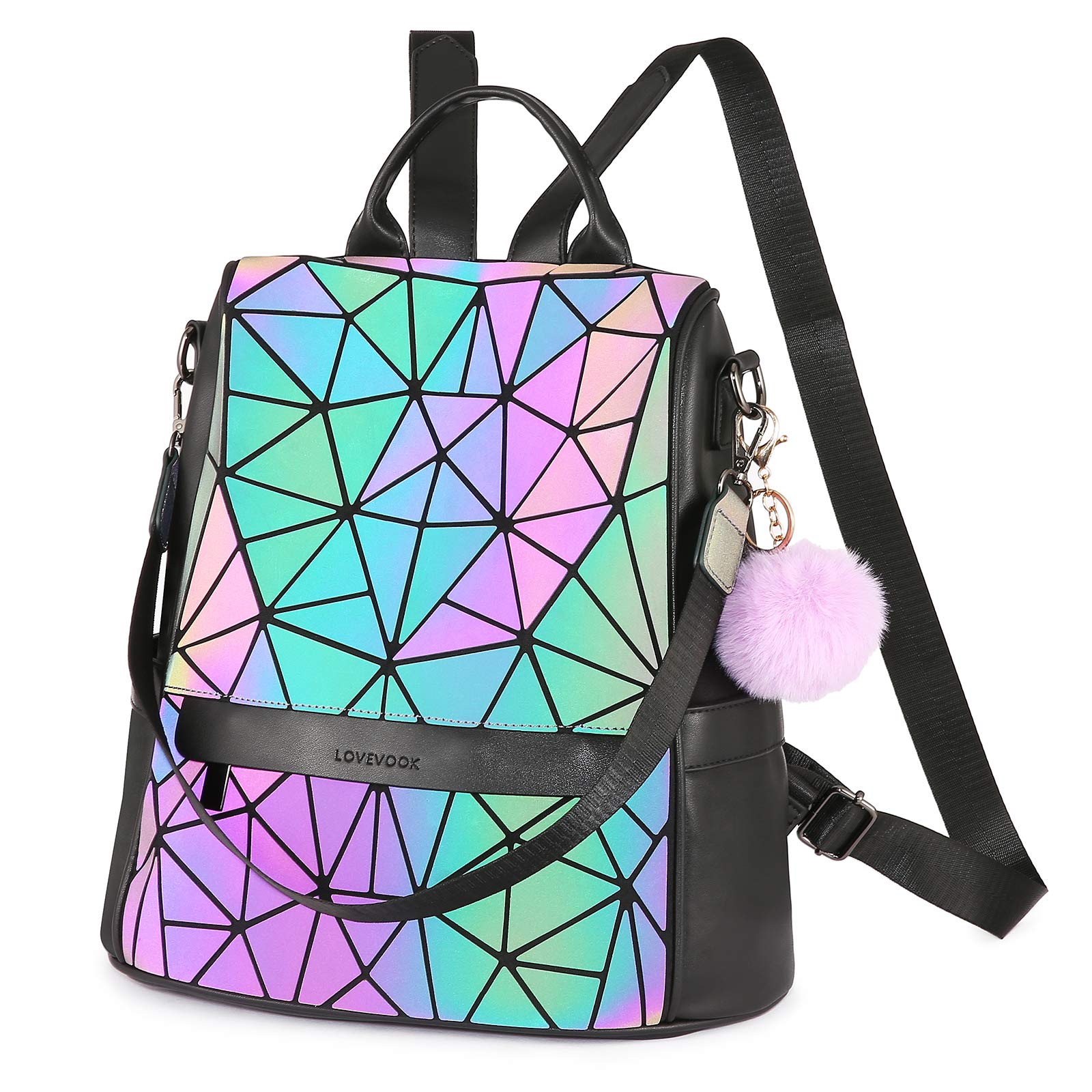 LOVEVOOK Geometric Luminous Purses and Handbags for Women Holographic Reflective Crossbody Bag Wallet