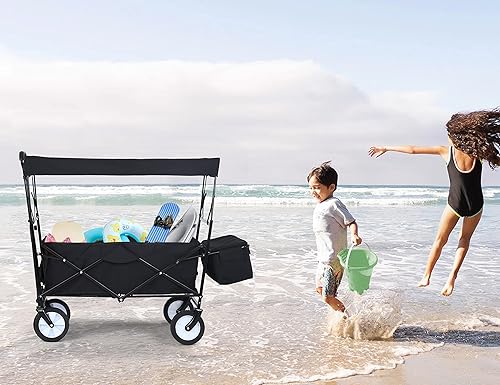 Miniatura 7 de Wagon - Carrito de playa de gran capacidad con toldo extraíble y bolsa refrigeradora vagón para compras camping carros carrito plegable resistente