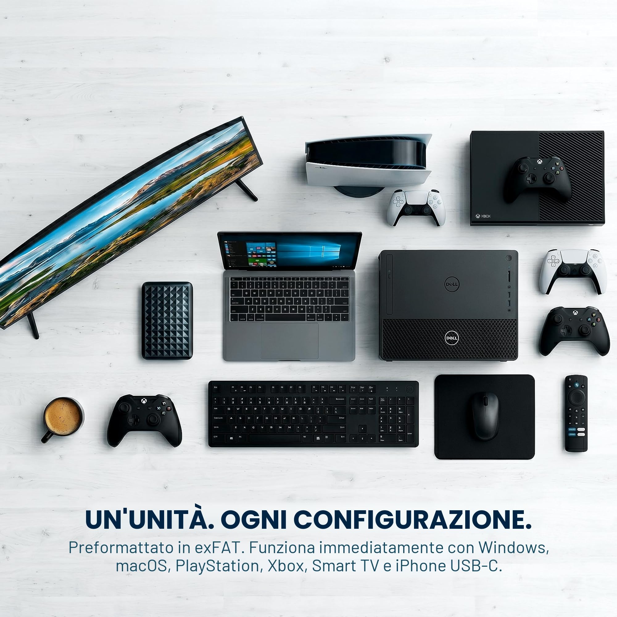 ModusTech Hard Disk Esterno – Portatile USB 3.0/Type-C ad Alta Velocità – Compatibile con Windows Mac Laptop PC Desktop PS4/5 Xbox (1, TB)