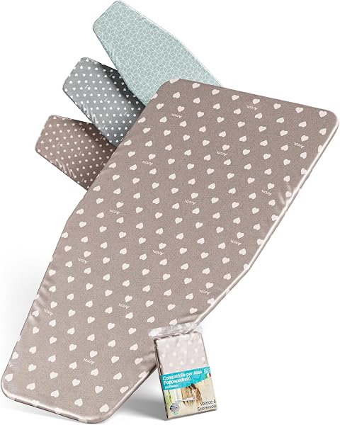 ARCOL Copriasse da Stiro ad Elastico Compatibile per Asse da Stiro Foppapedretti - Made in Italy - Ricambio Copertura asse da Stiro 100% Cotone - Telo asse da stiro (Copertina, Beige Cuori Bianchi) - 1