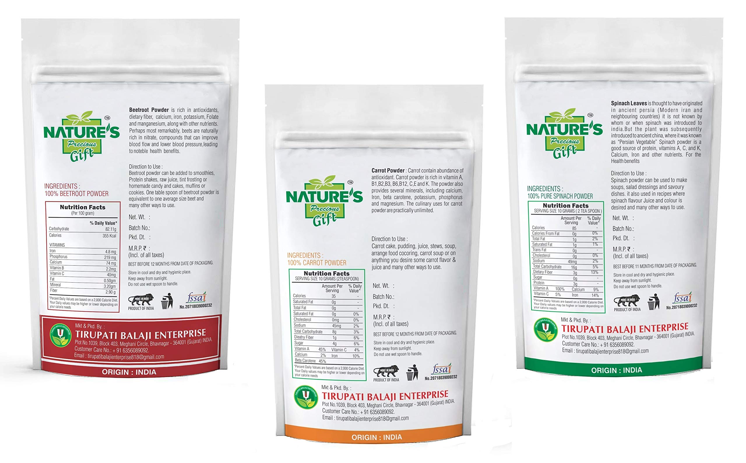 NATURE'S Precious Gift - Beetroot, Carrot & Spinach Powder Combo Pack - 200 GM Each - Image 3 thumbnail