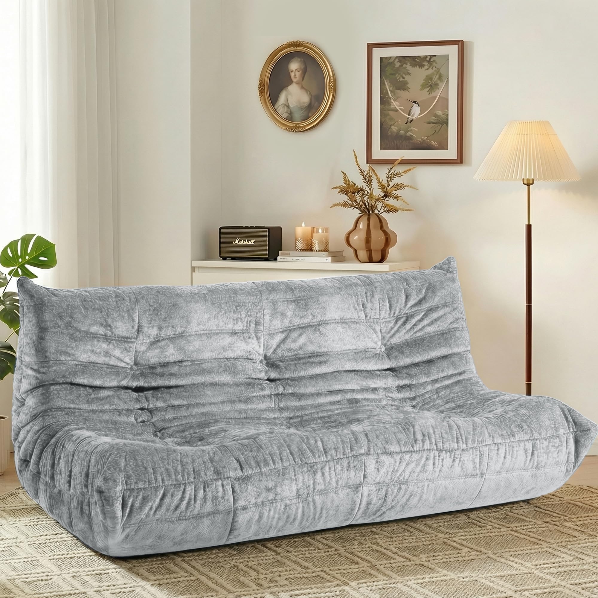 HABUTWAY Giant Bean Bag Chairs Lazy Sofa for Adults,3 Seater,Light Grey