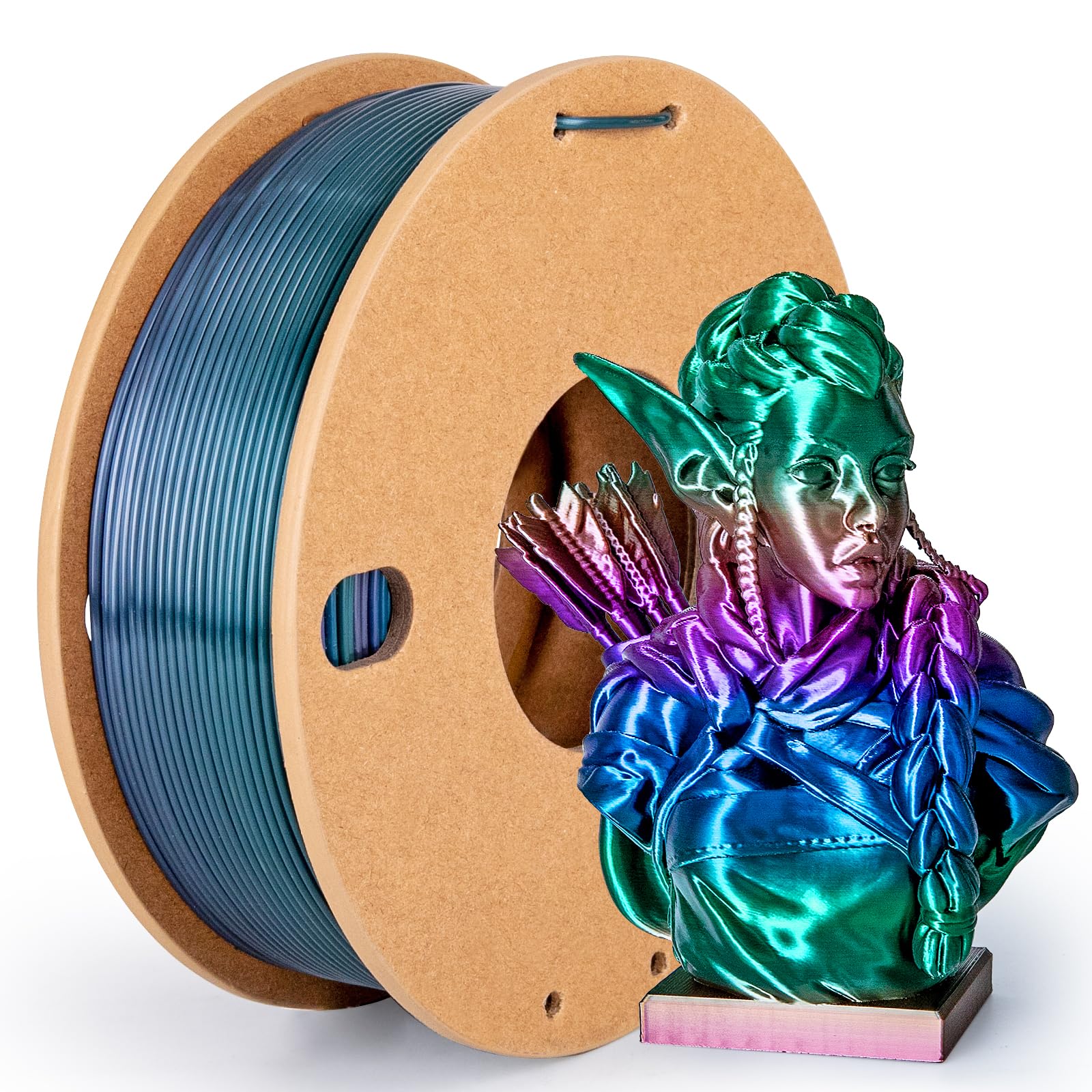 Silk Rainbow PLA Filament 1.75mm 250g (0.55lbs) Spool, Fast Color Changing Shiny Gradient 3D Printer Filament, High Gloss Multi-Color PLA for