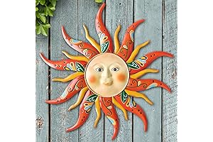 17.3 Inches Patio Art Sun Face Garden Sculptures Metal Sun Wall Art